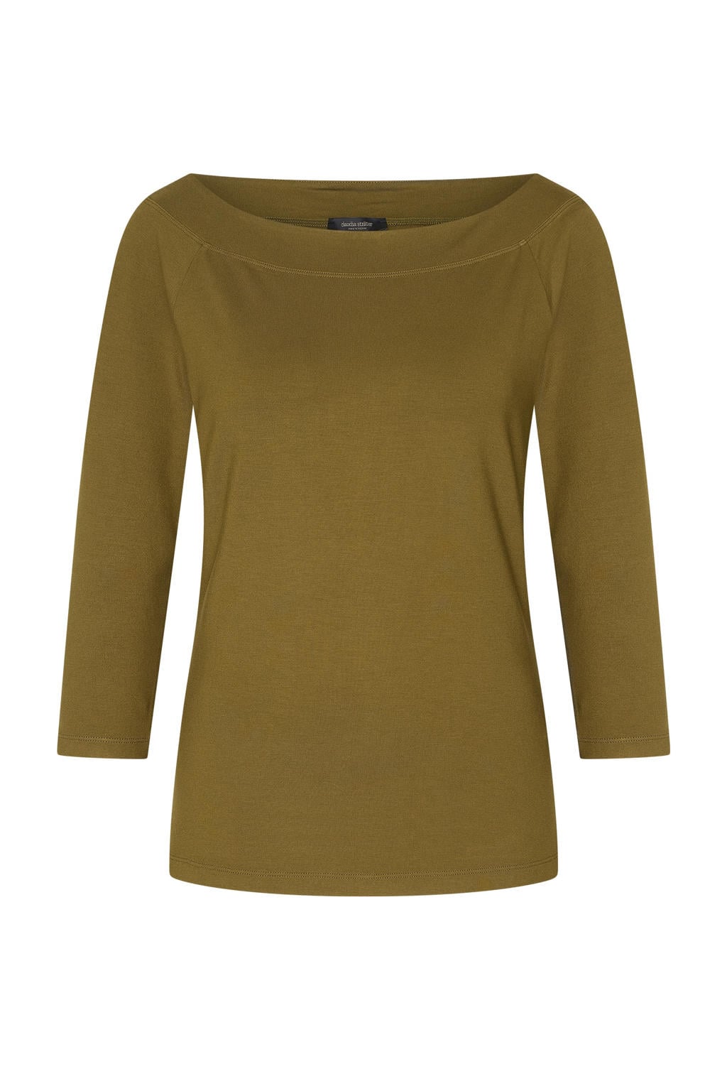 Kakikleurige dames Claudia Sträter top fijn tricot van viscose met effen, driekwart mouwen en boothals