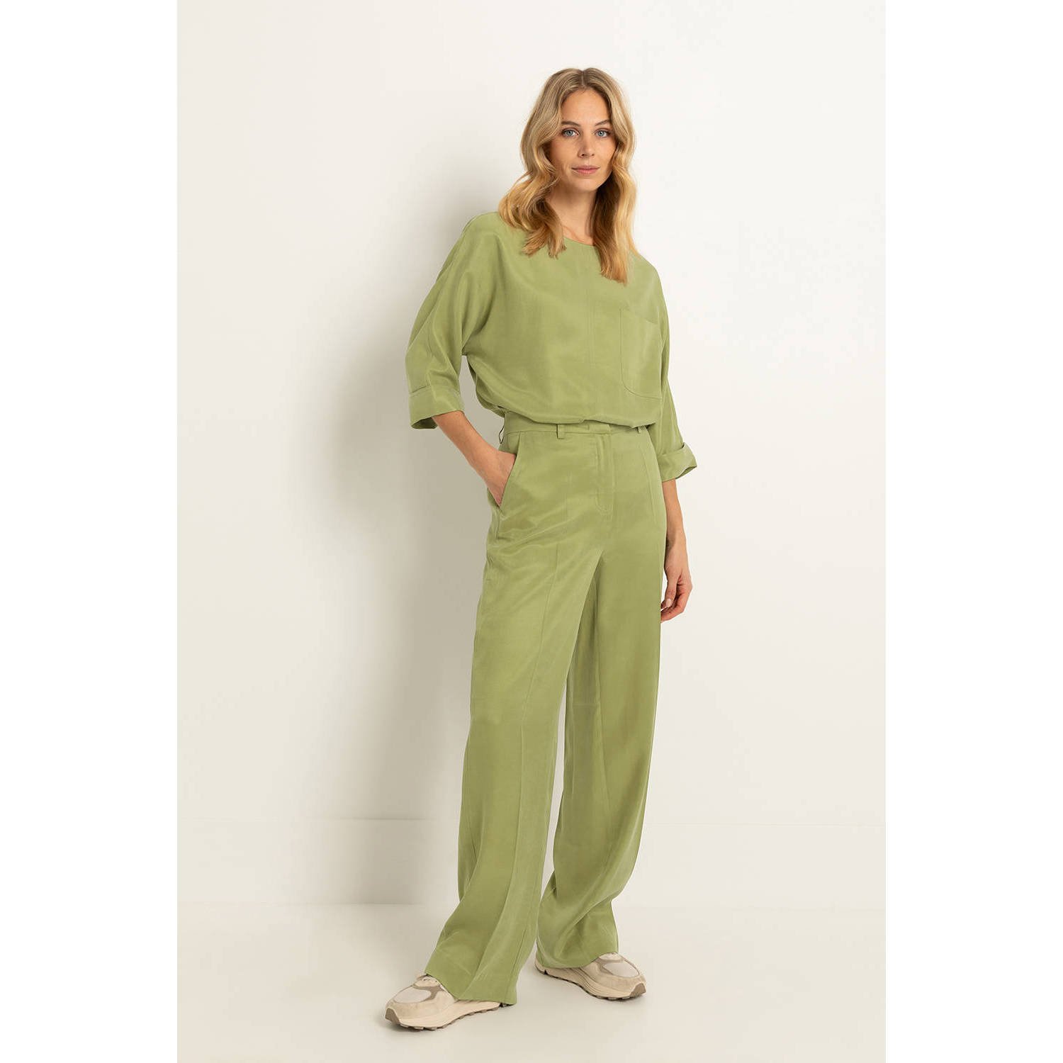 Claudia Sträter straight high waist pantalon groen