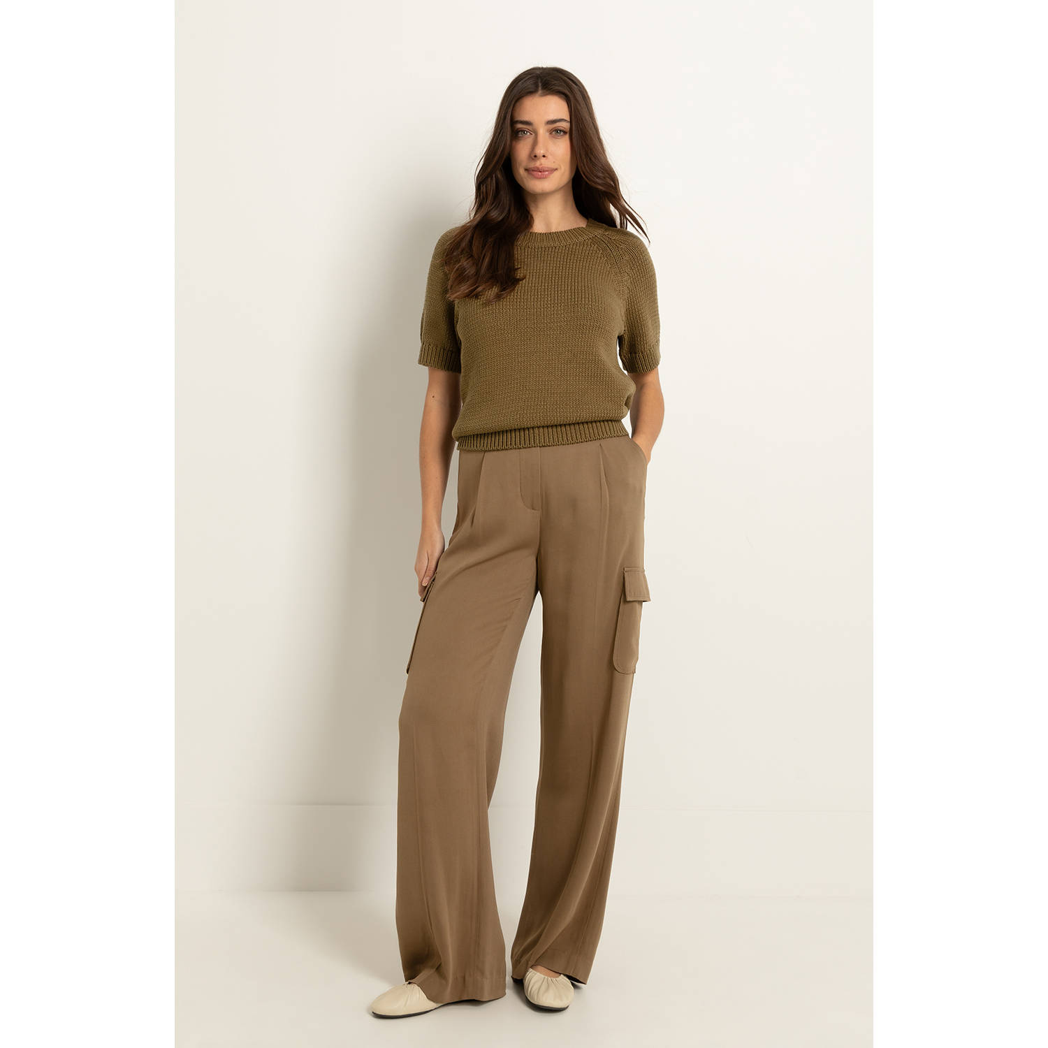 Claudia Sträter wide leg high waist casual broek kaki