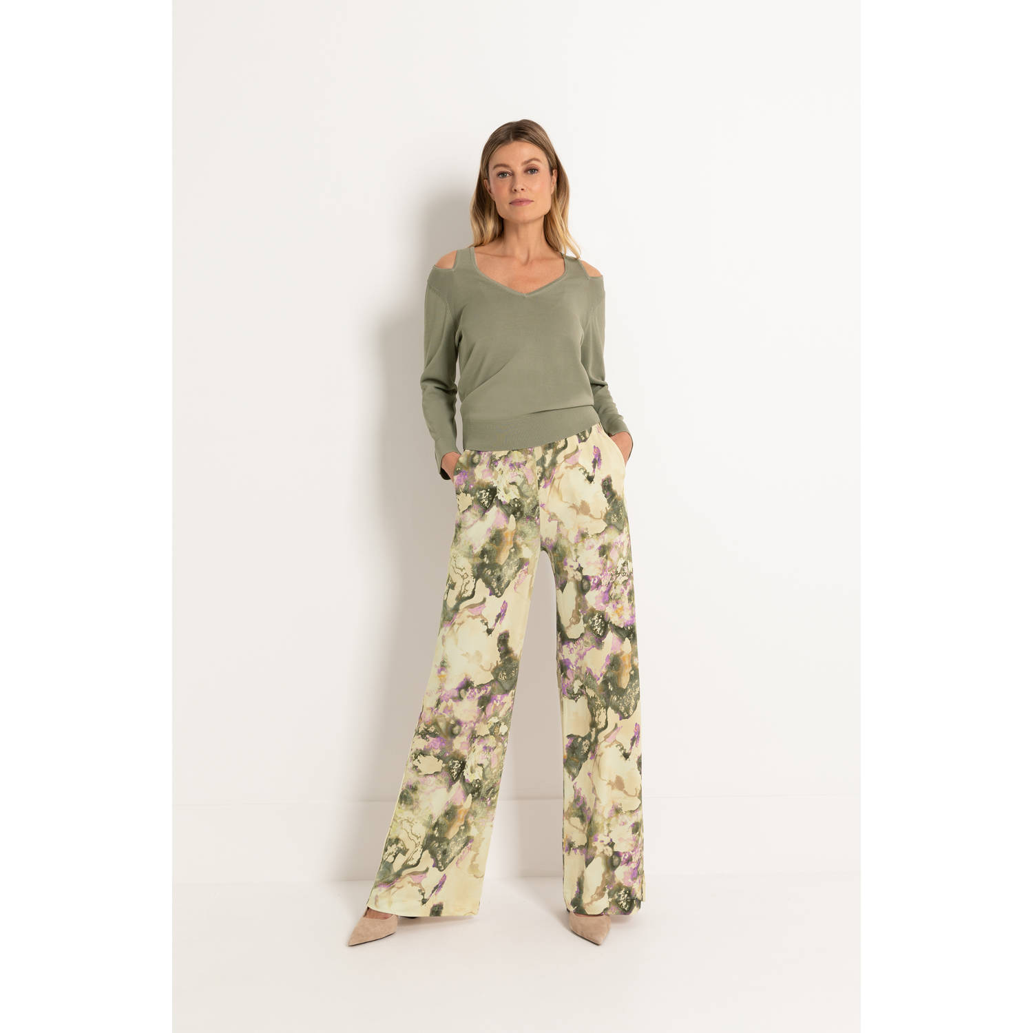 Claudia Sträter wide leg high waist broek ecru
