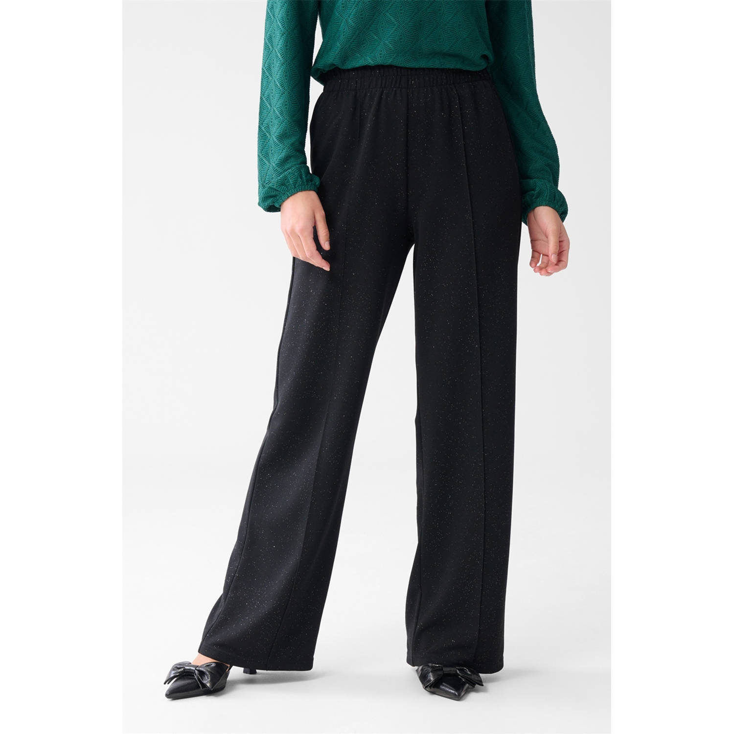 Shoeby wide leg high waist broek zwart met glitter