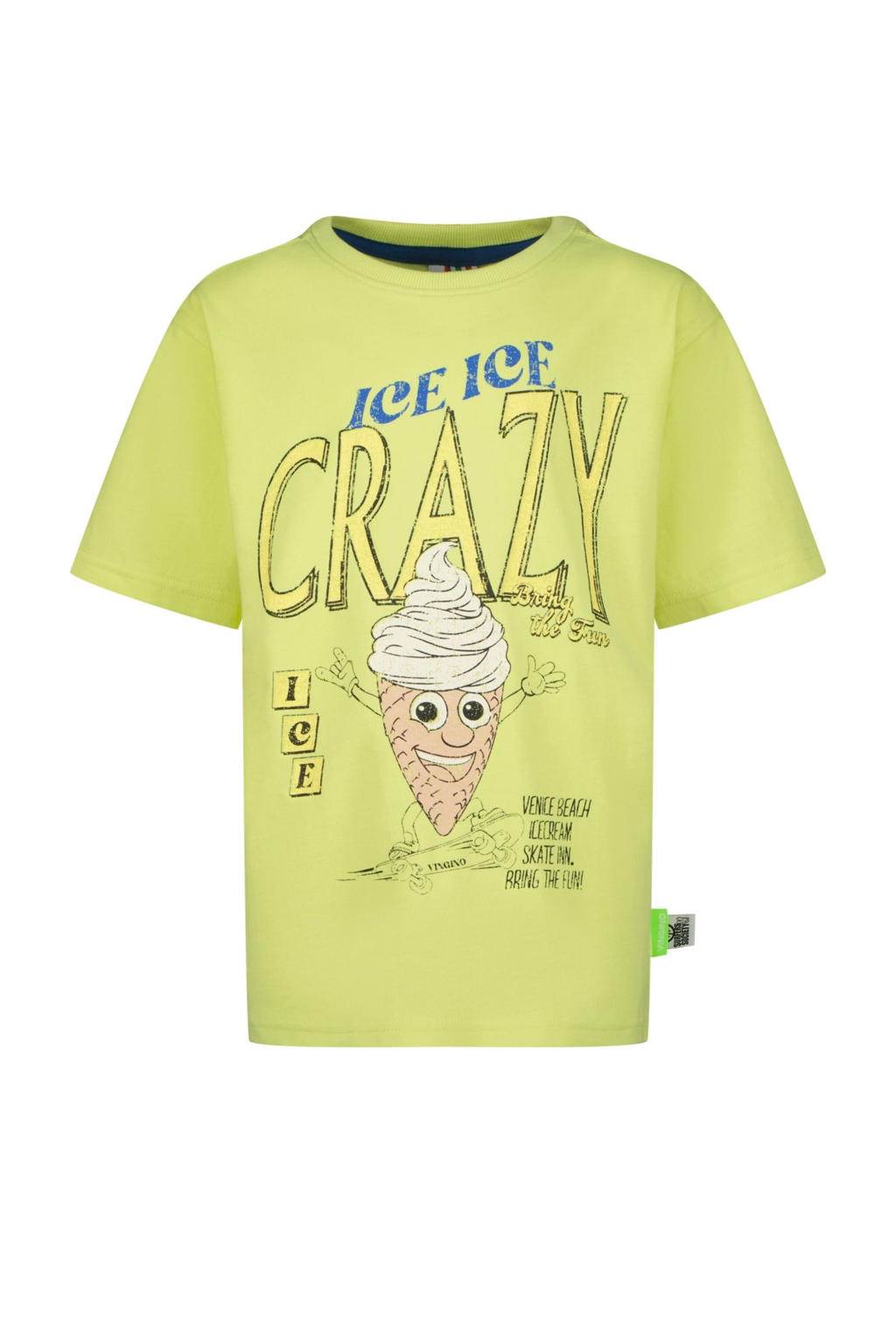 Limegroene jongens Vingino T-shirt groen van katoen met printopdruk en korte mouwen