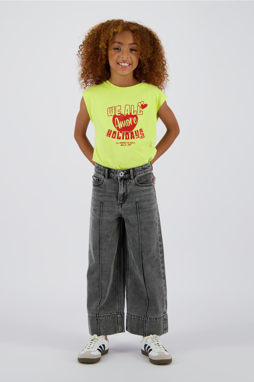 Gele meisjes Vingino T-shirt van katoen met printopdruk, korte mouwen en ronde hals