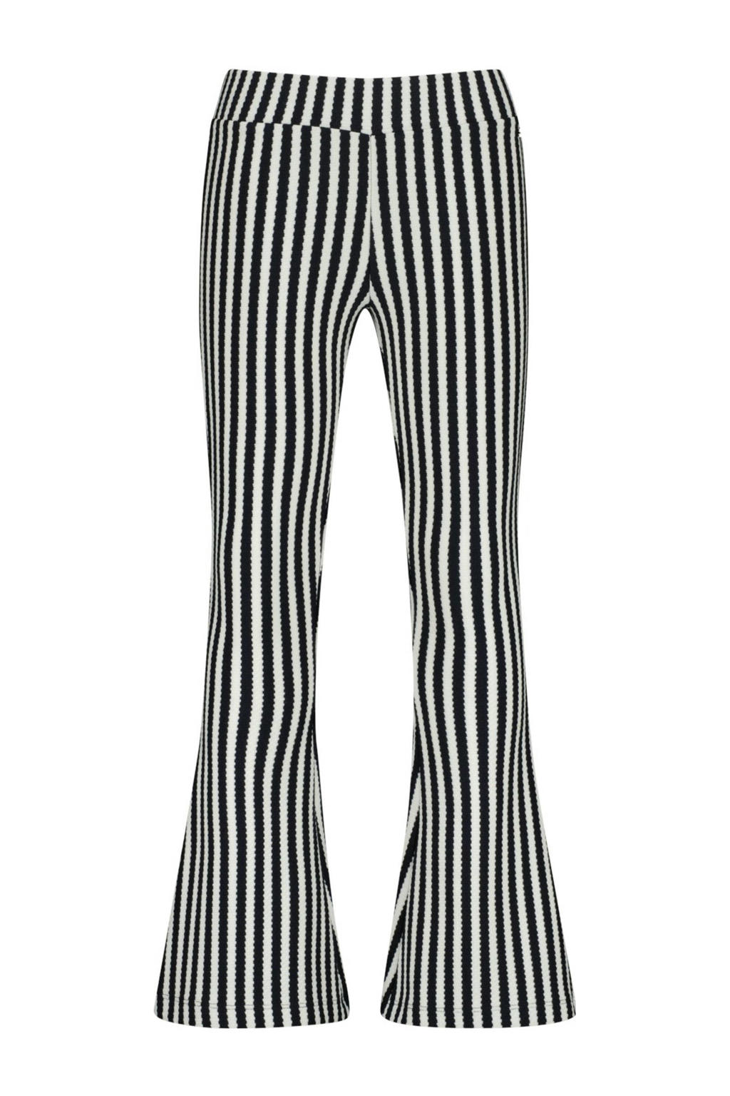 Zwarte meisjes Vingino flared casual broek van polyester met regular waist, elastische tailleband en strepenprint