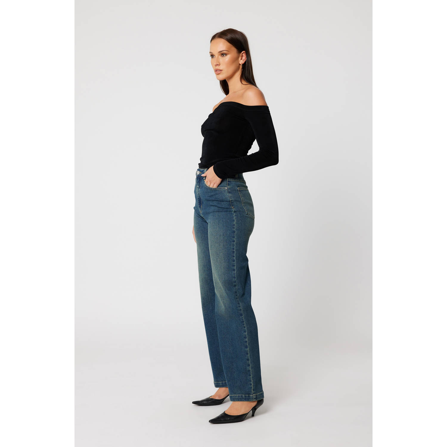 Abrand Jeans high waist wide leg jeans dark blue denim
