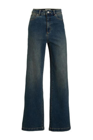 high waist wide leg jeans dark blue denim