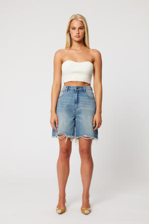 denim wide leg high waist short medium blue denim