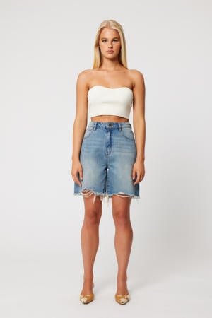 denim wide leg high waist short medium blue denim