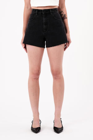 straight high waist denim short black denim
