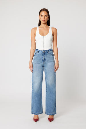 high waist wide leg jeans light blue denim