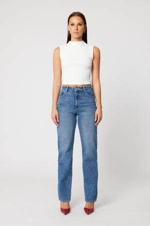 straight leg jeans medium blue denim
