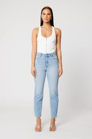 high waist slim fit jeans light blue denim