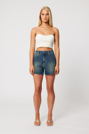 denim straight high waist short medium blue denim