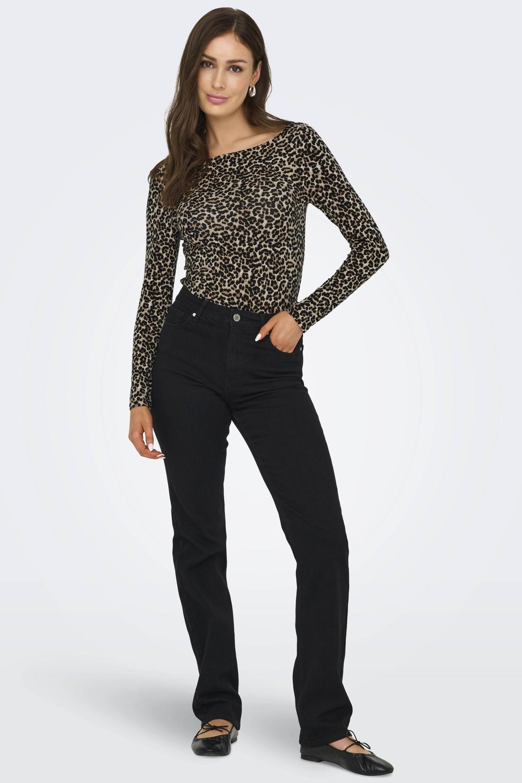 Bruine dames ONLY Longsleeve van katoen met lange mouwen en boothals