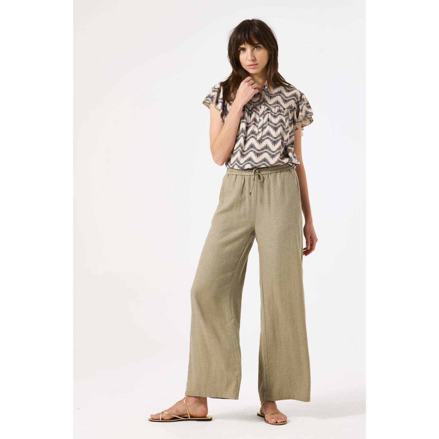 Garcia regular high waist casual broek lichtkaki