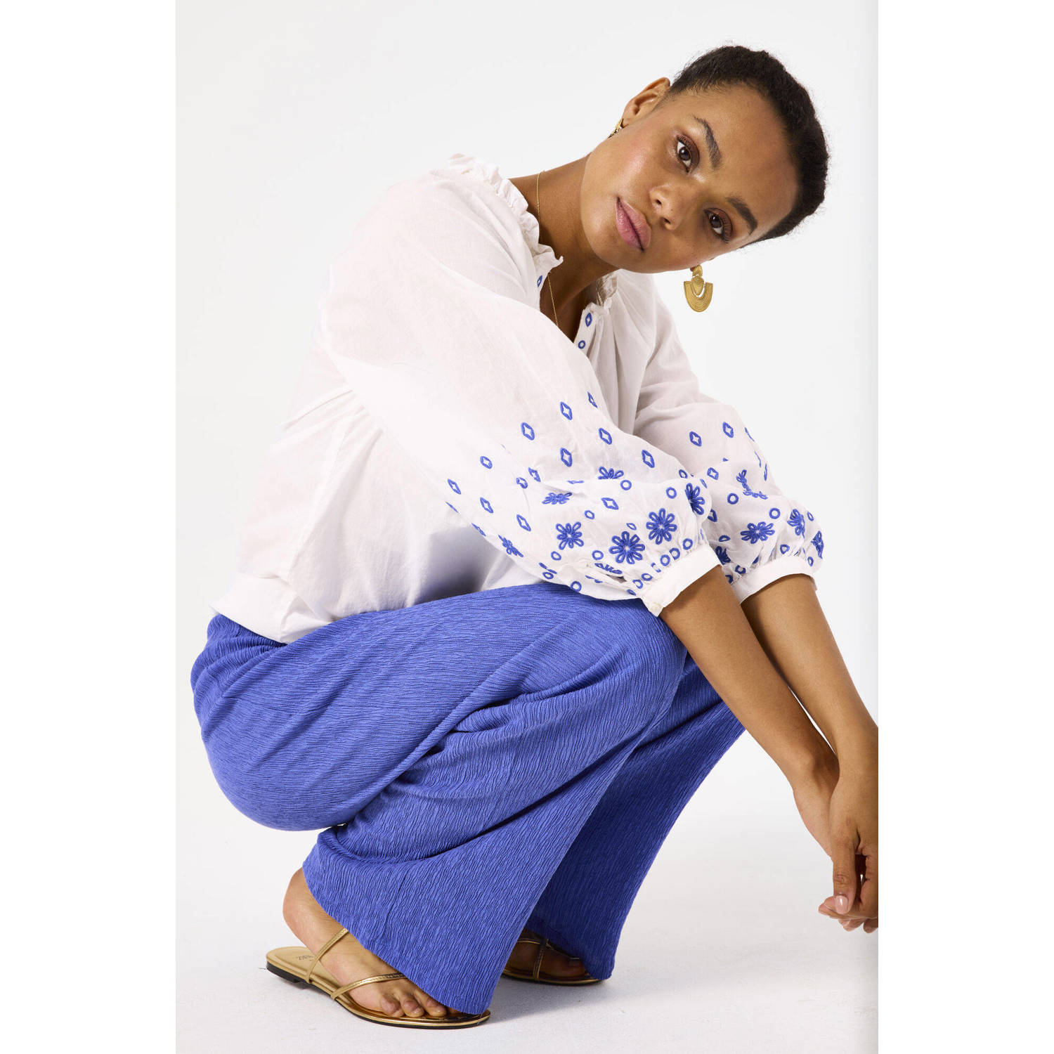 Garcia straight high waist casual broek blauw
