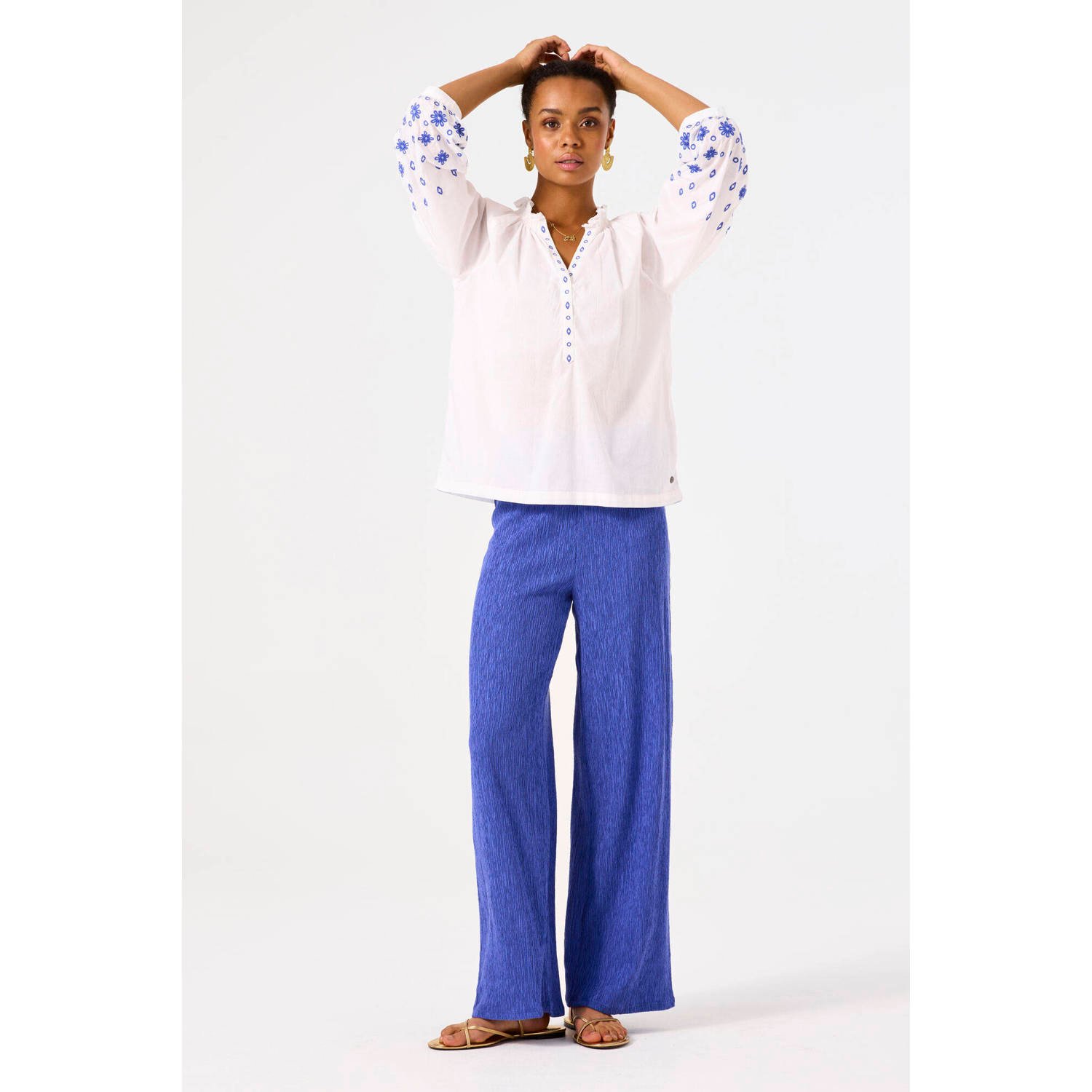 Garcia straight high waist casual broek blauw