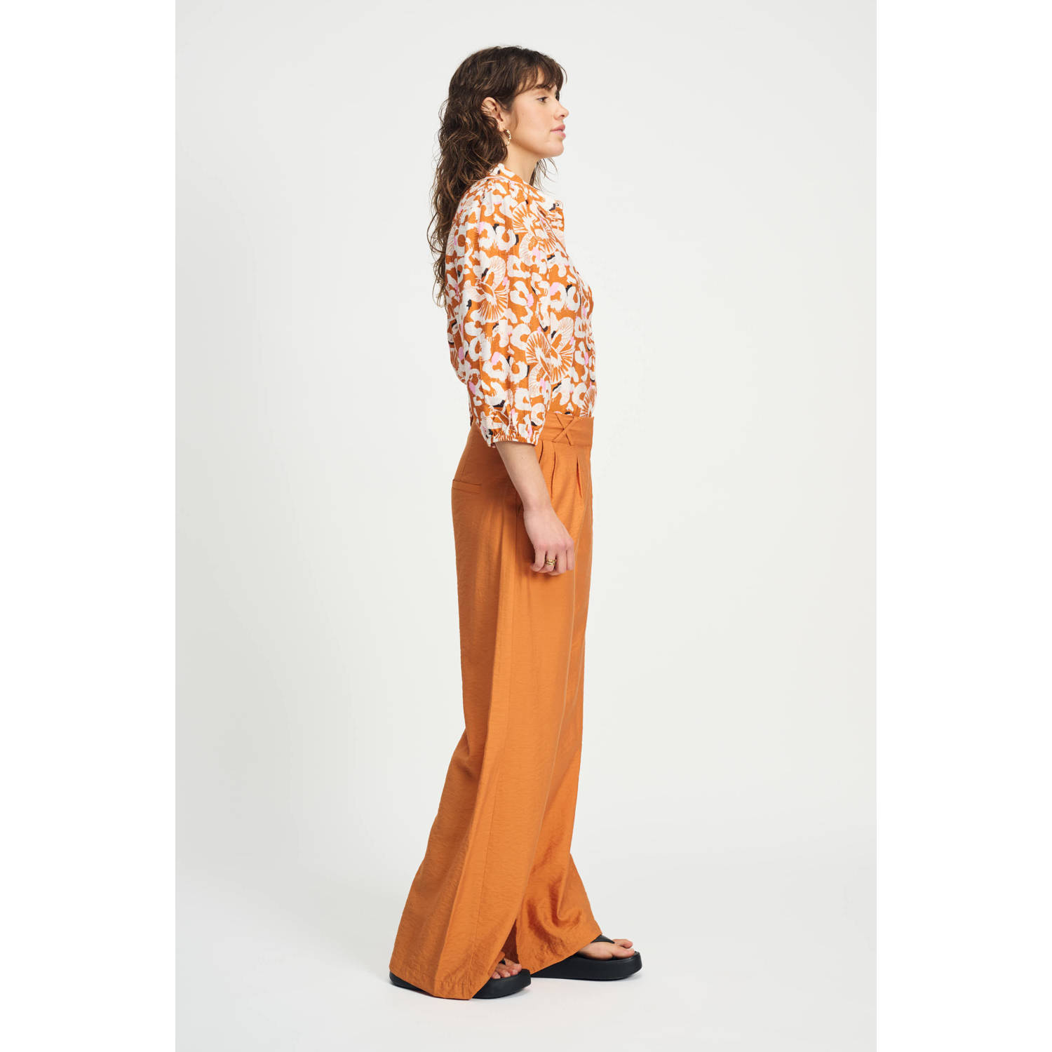 POM Amsterdam wide leg high waist pantalon bruin