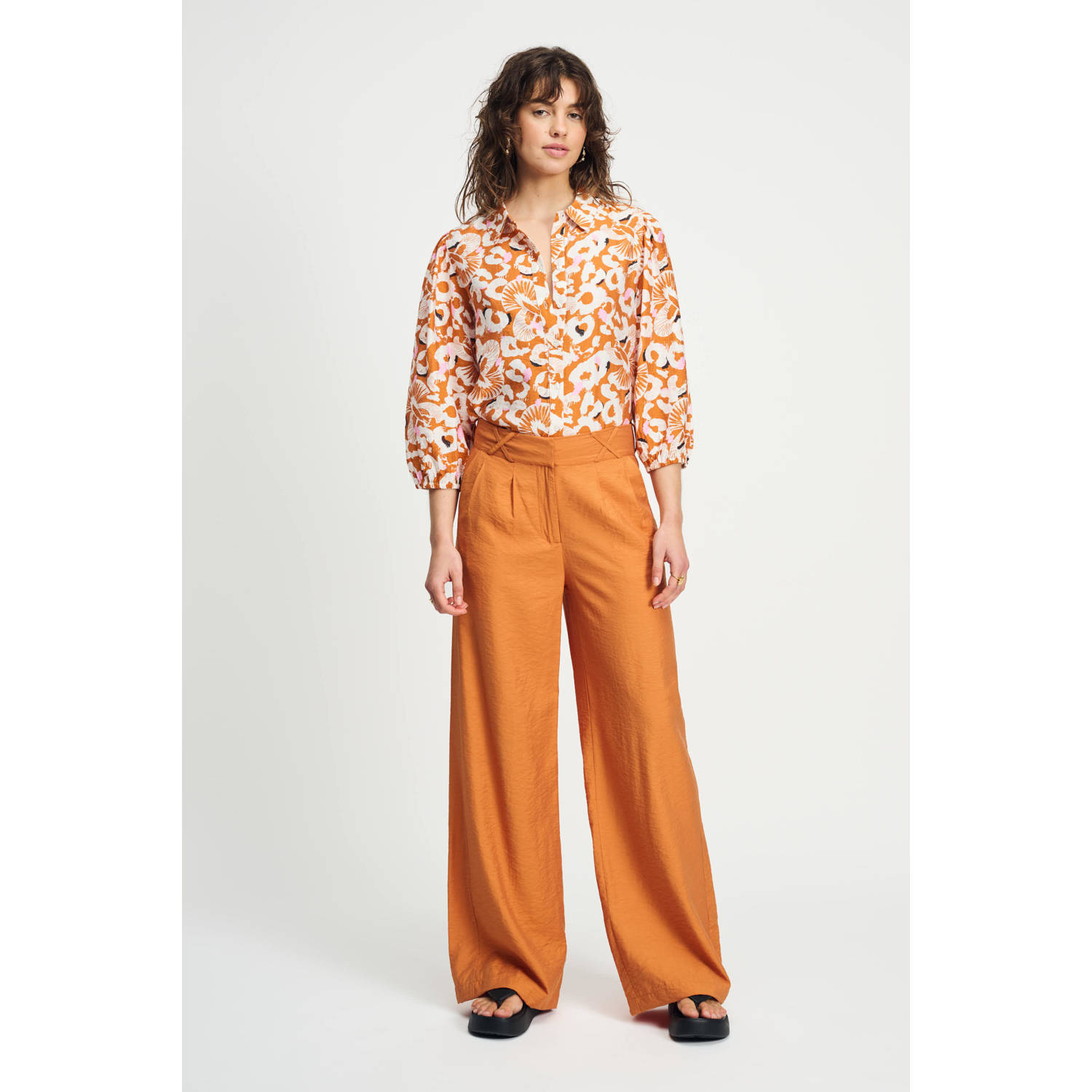 POM Amsterdam wide leg high waist pantalon bruin