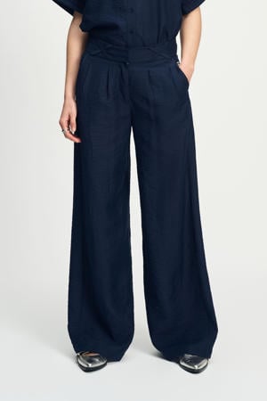 wide leg high waist pantalon donkerblauw