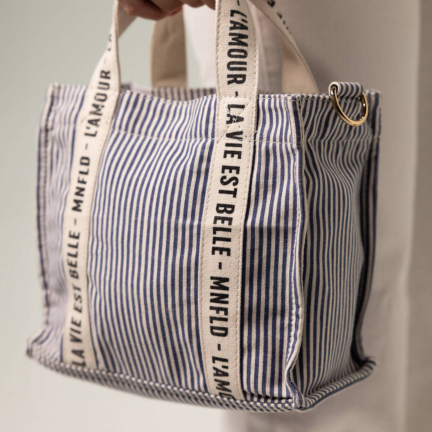 Manfield mini shopper beige blauw