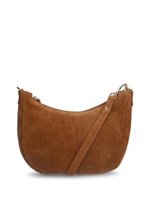 suede crossbody tas cognac