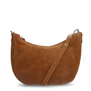 suede crossbody tas cognac
