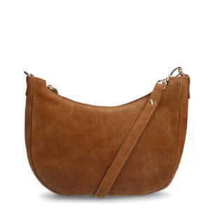 suede crossbody tas cognac