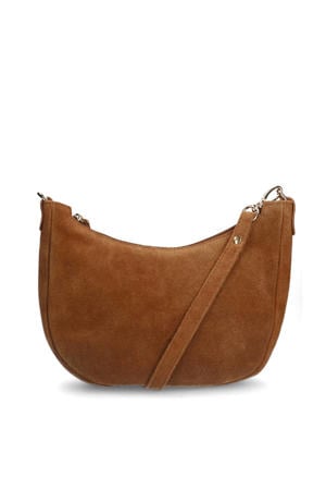 suede crossbody tas cognac