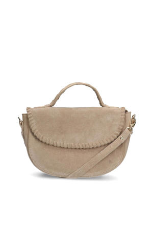 suede crossbody tas beige