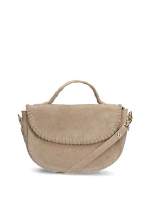 suede crossbody tas beige