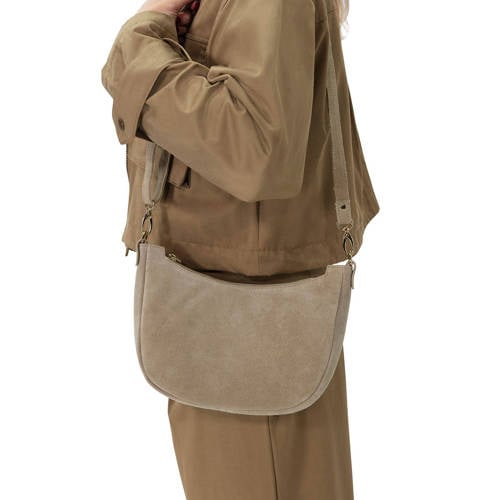 Manfield suede crossbody tas beige afbeelding