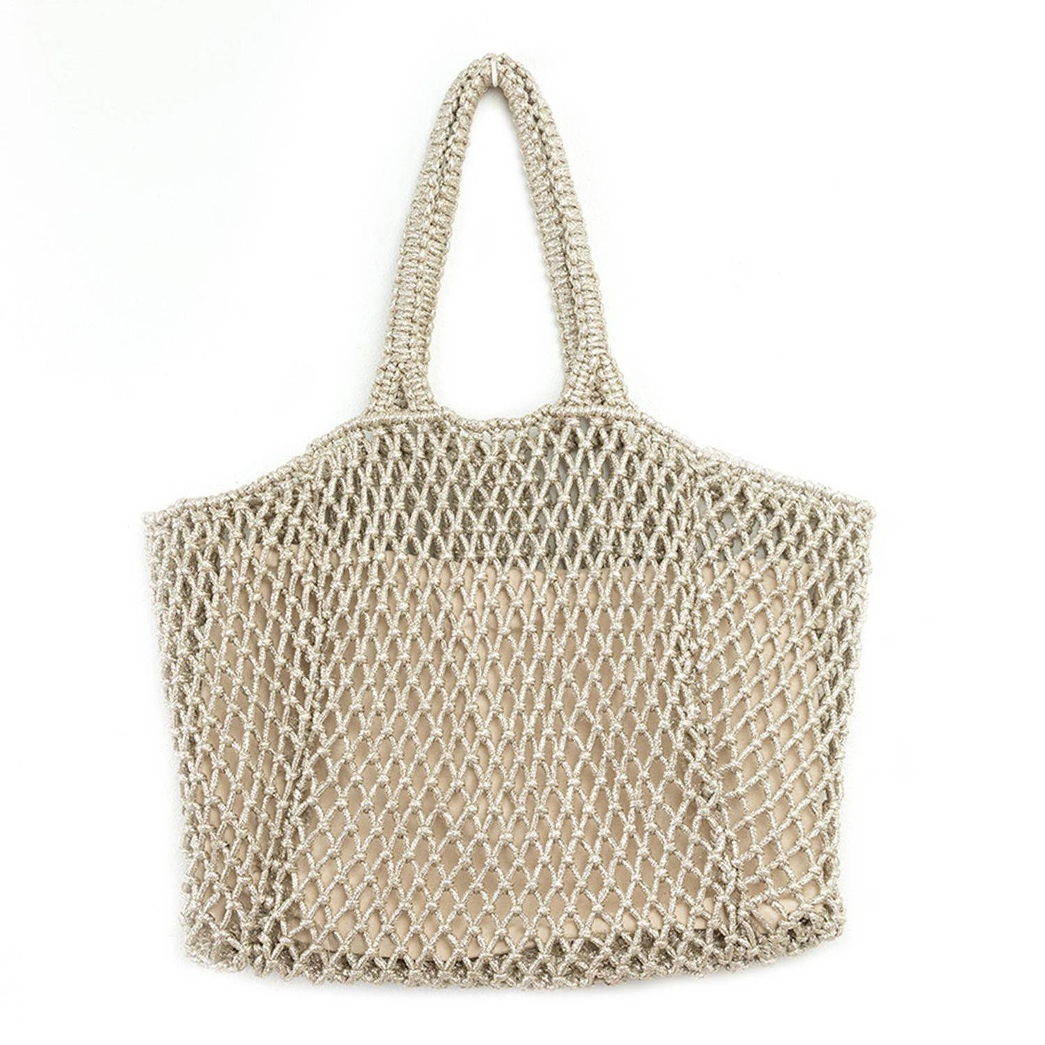 Manfield gevlochten shopper zilverkleurig