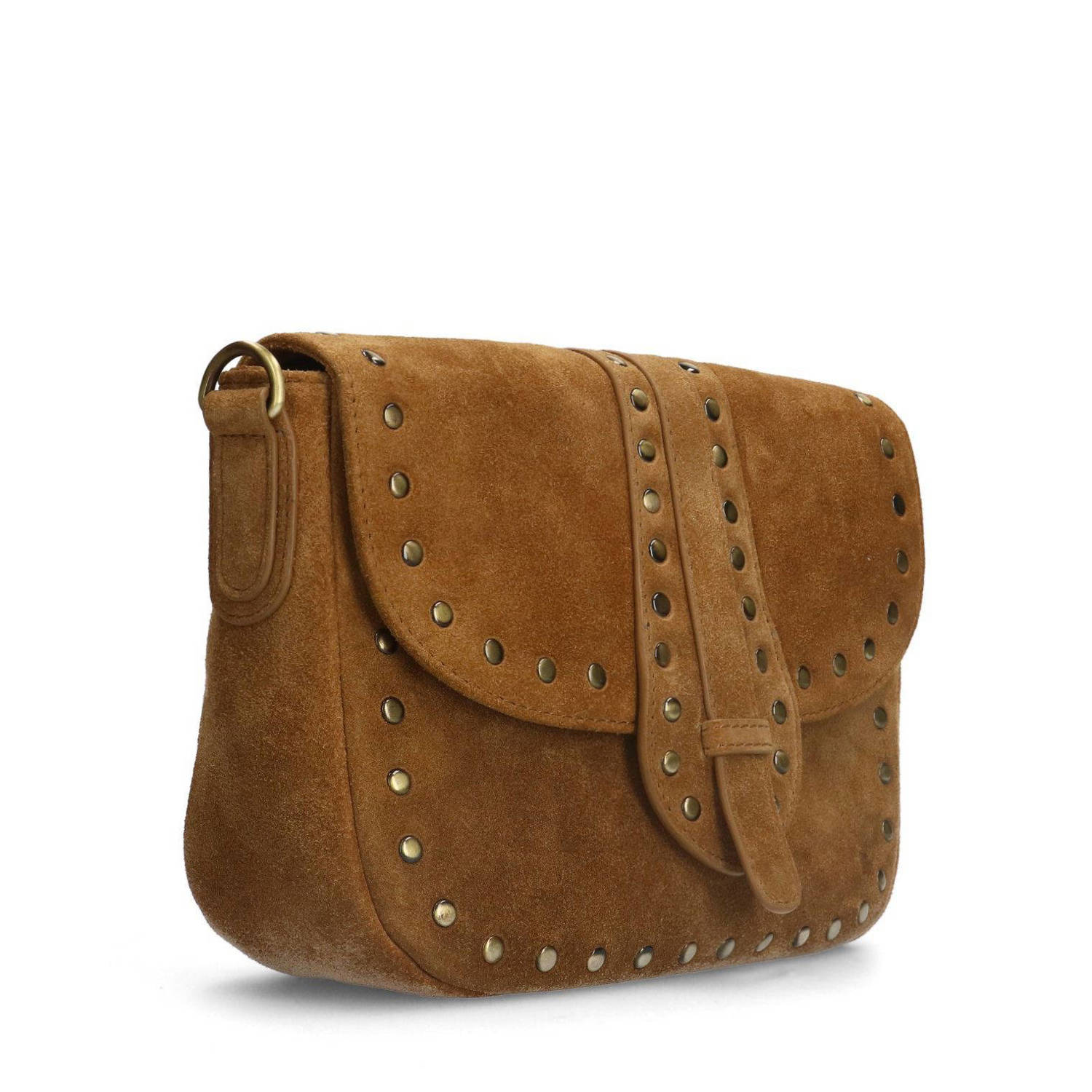 Manfield suede crossbody tas cognac