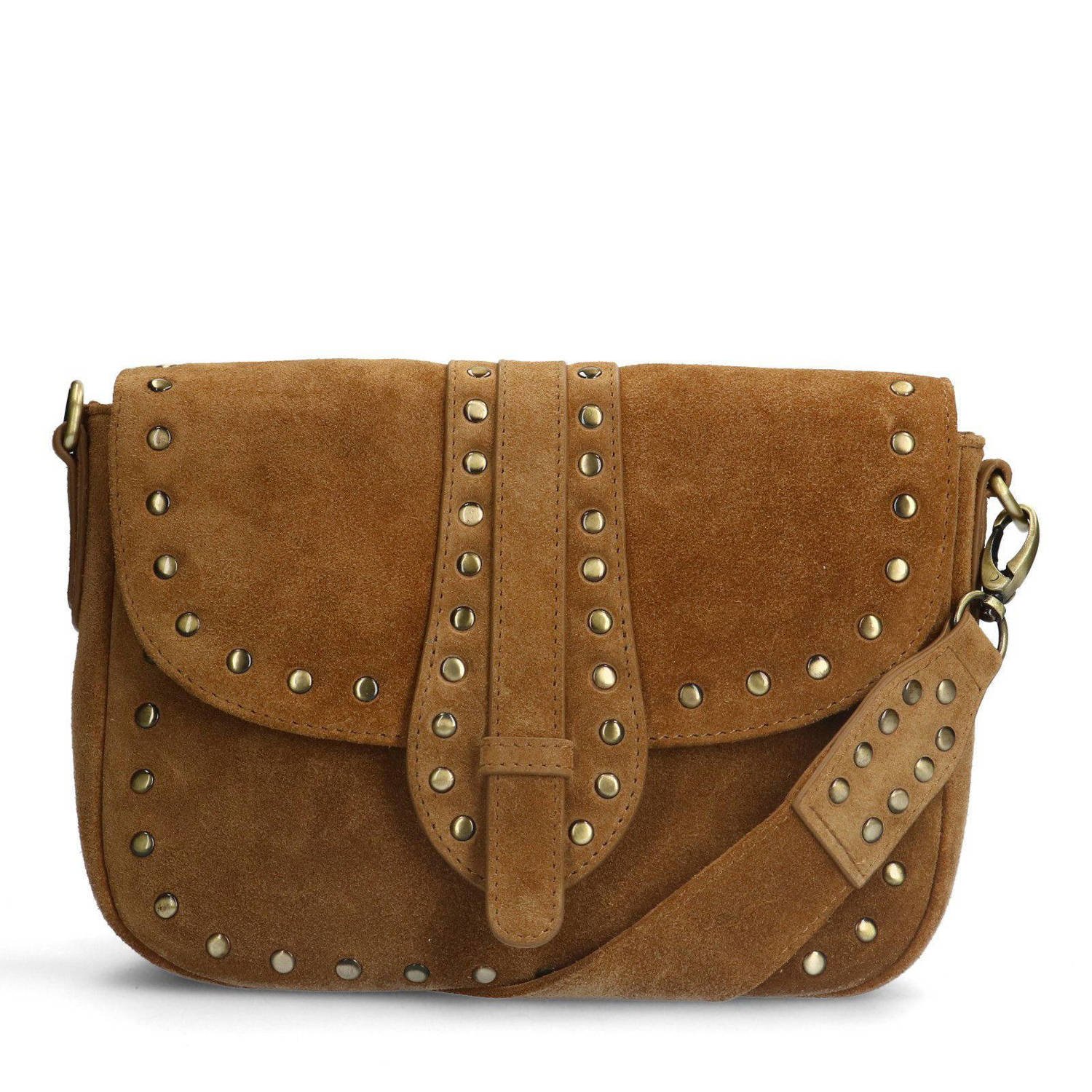 Manfield suede crossbody tas cognac