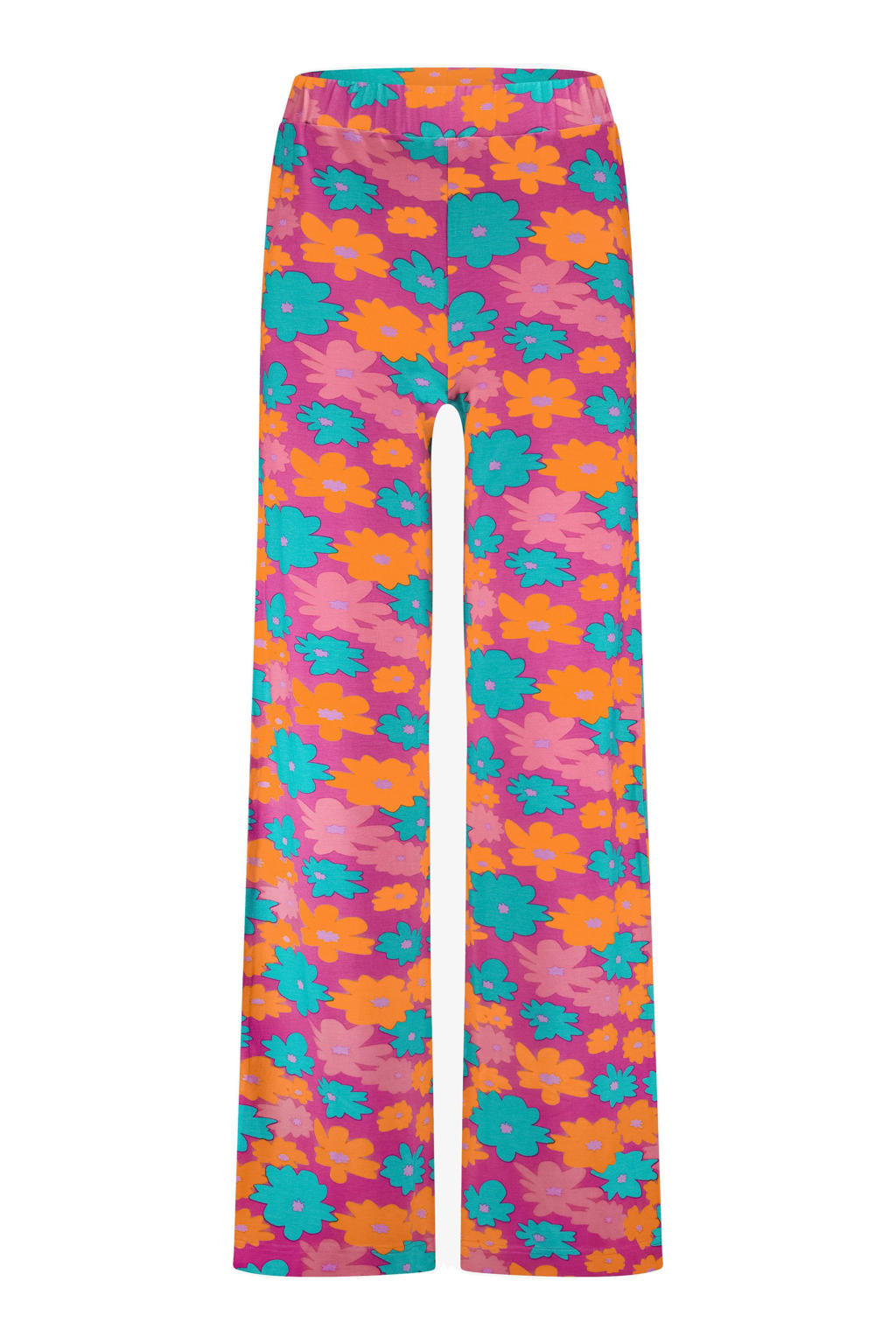 Ellastiek wide leg regular waist broek multi