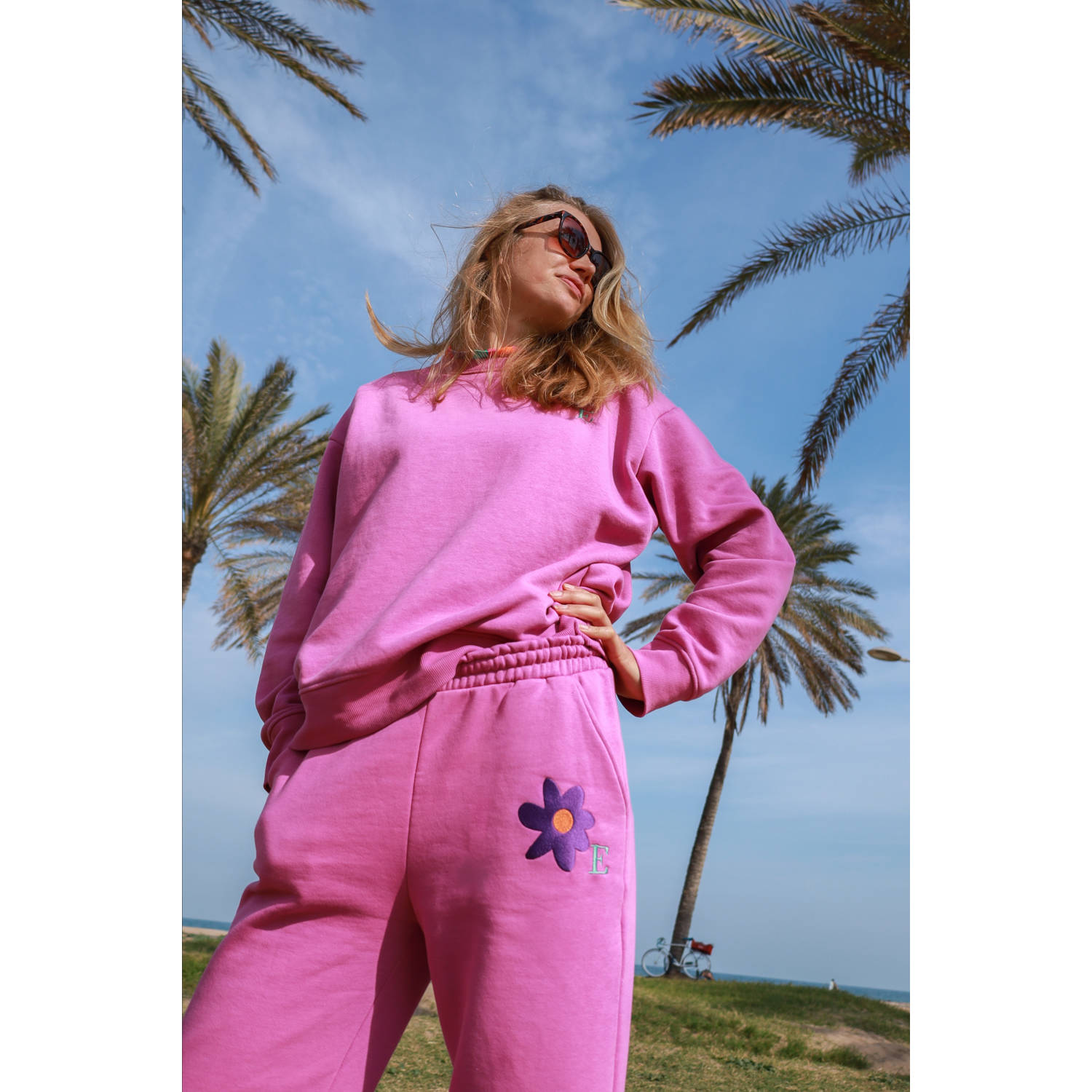 Ellastiek wide leg regular waist broek paars