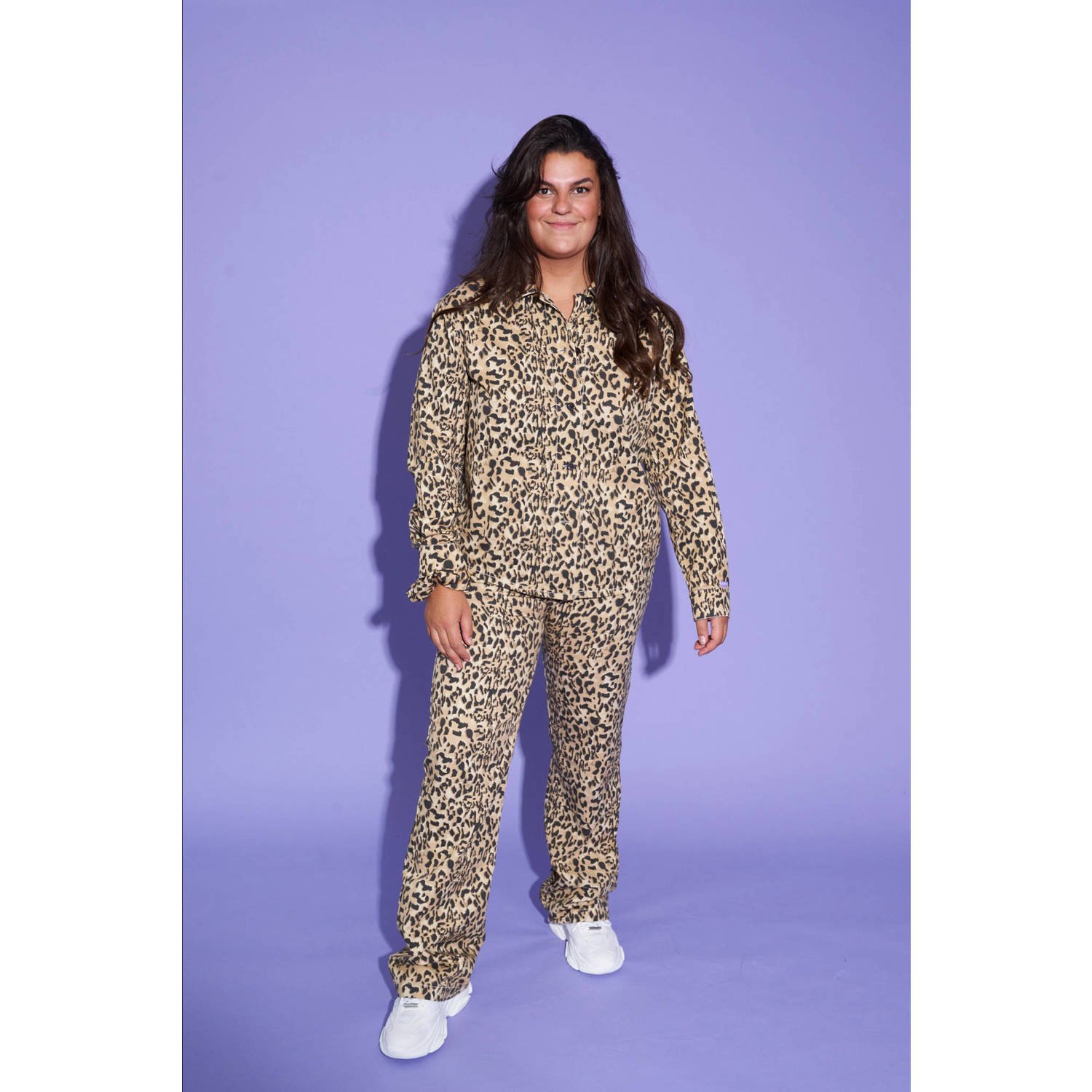 Ellastiek wide leg regular waist broek bruin