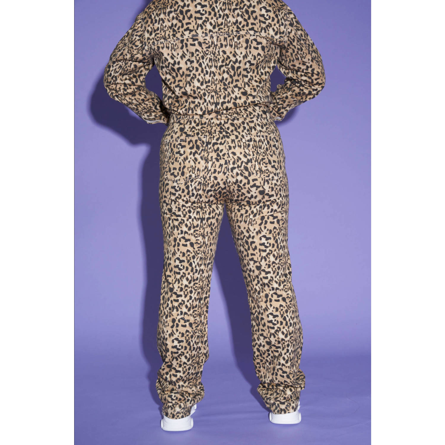 Ellastiek wide leg regular waist broek bruin