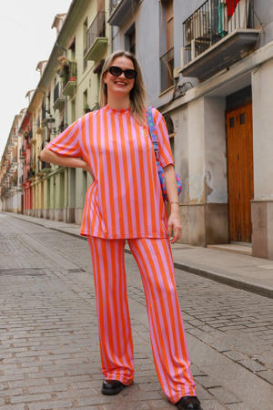 wide leg regular waist broek roze