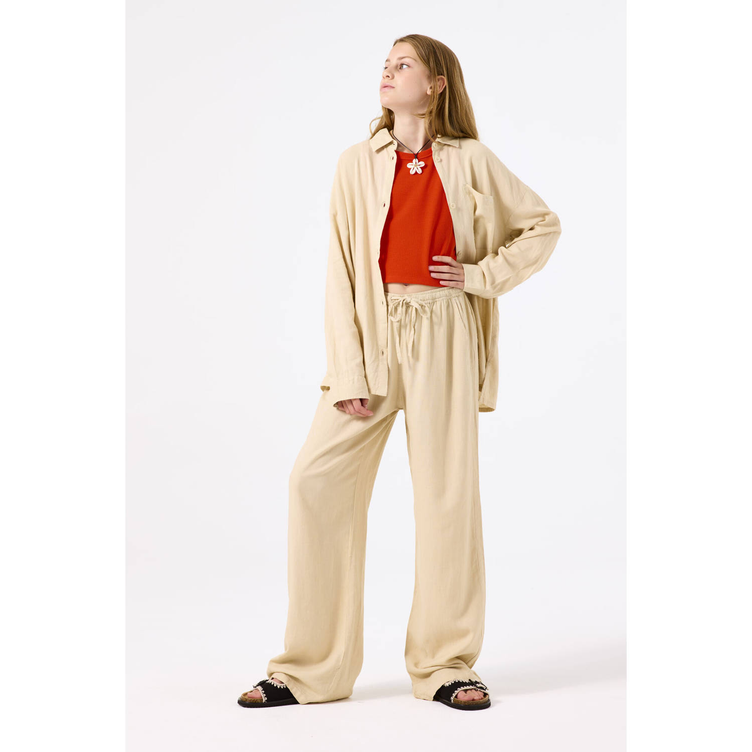 Garcia Wide leg stoffen broek van vicosemix met elastische band