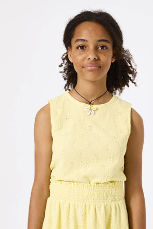 mouwloze top geel broderie