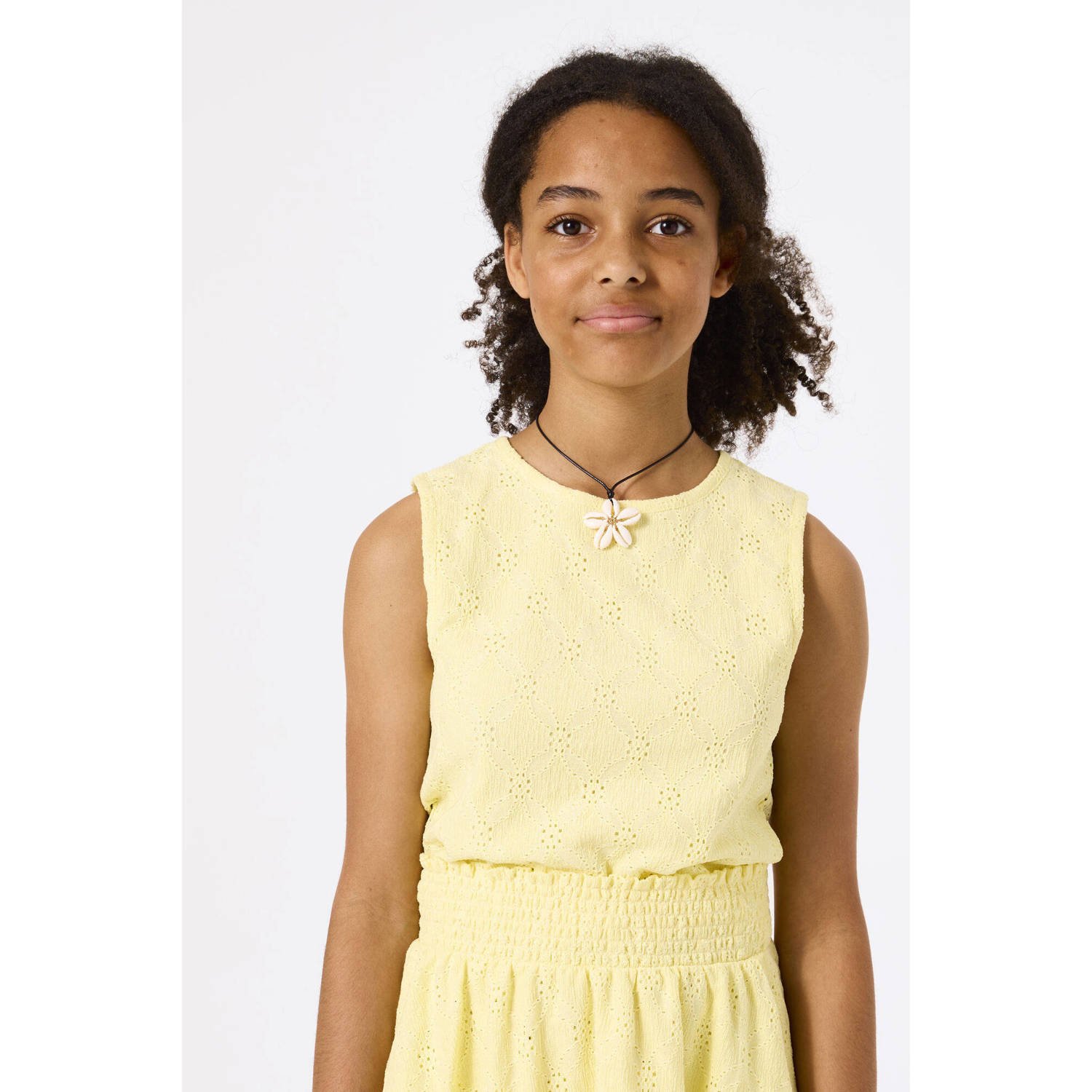 Garcia mouwloze top geel broderie