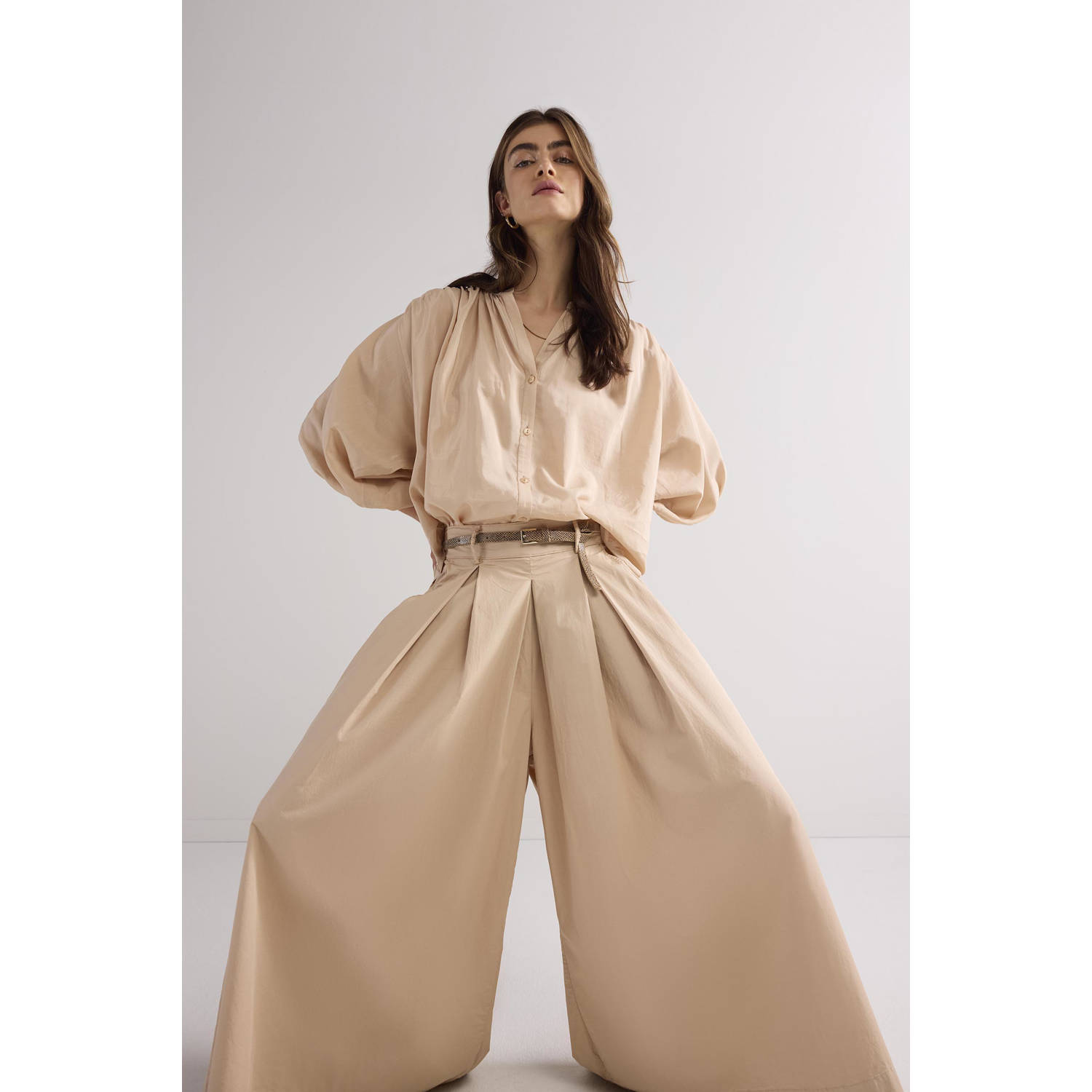 Summum wide leg regular waist casual broek beige