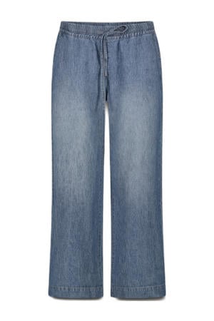 linnen wide leg regular waist casual broek medium blue denim