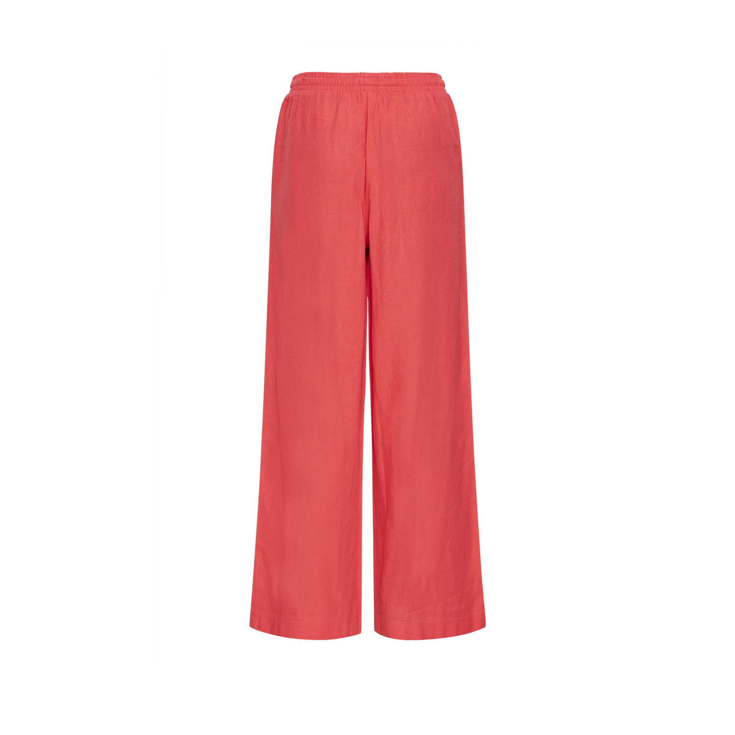ICHI linnen wide leg casual broek koraalrood