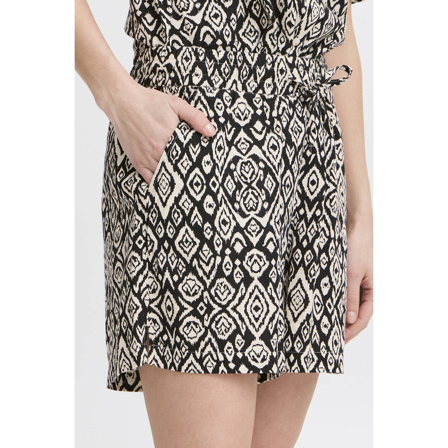 ICHI linnen relaxed regular waist casual short zwart