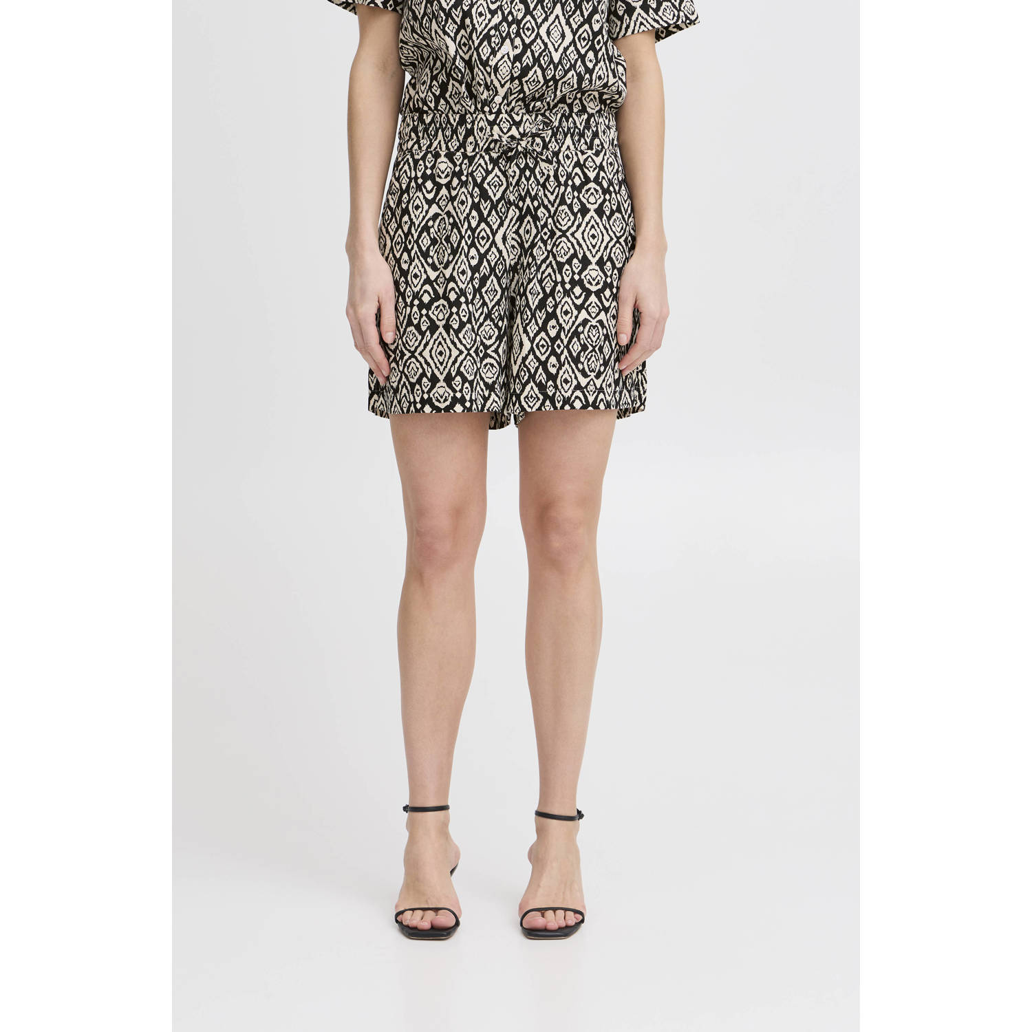 ICHI linnen relaxed regular waist casual short zwart