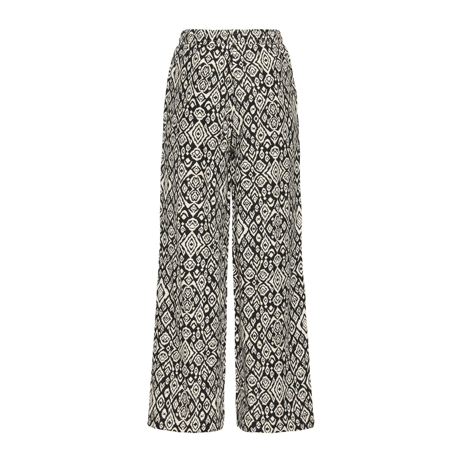 ICHI linnen wide leg casual broek zwart