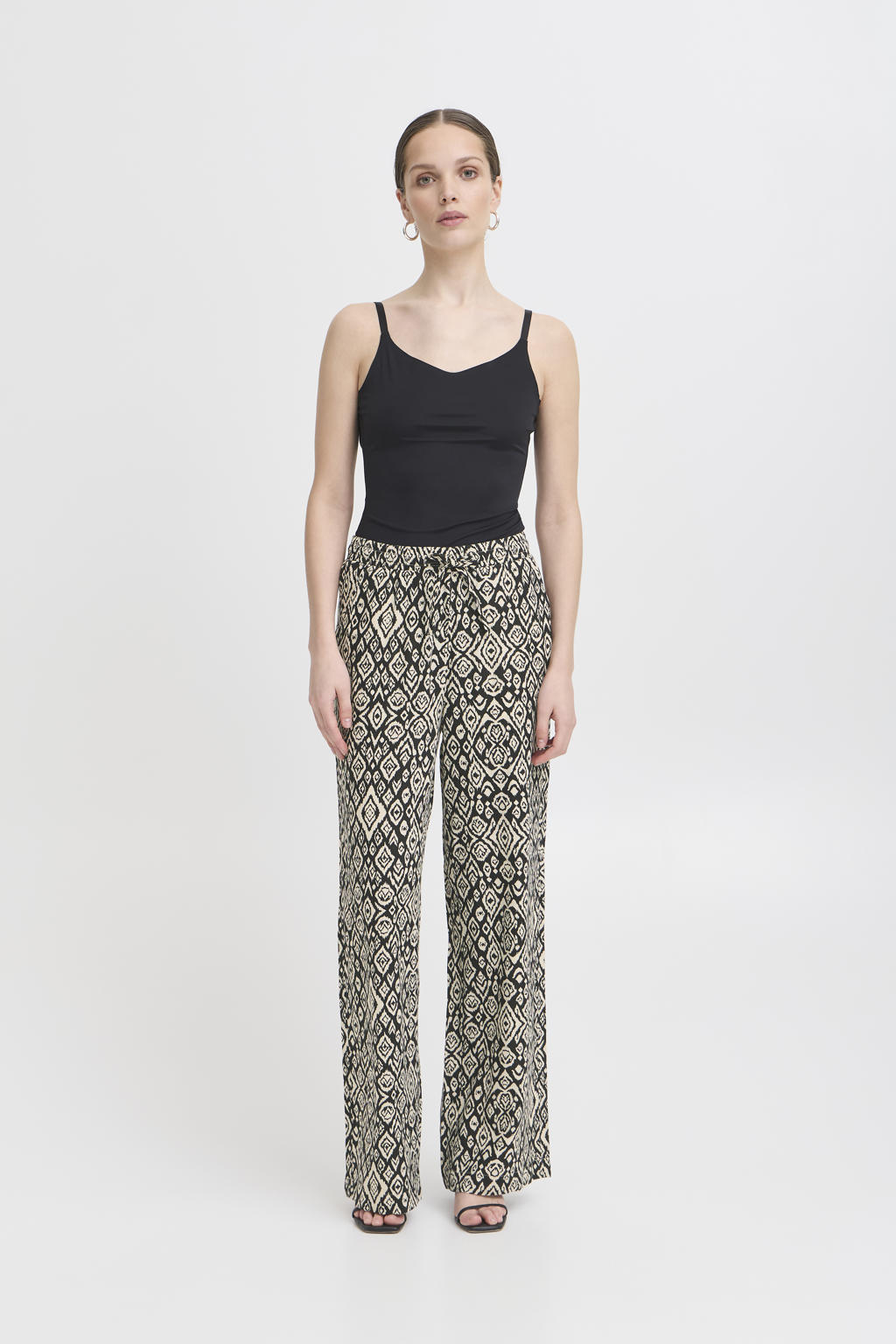 FTCayanz Harembroek voor dames, linnen, casual, patchwork, elastische tailleband, zwart, XL